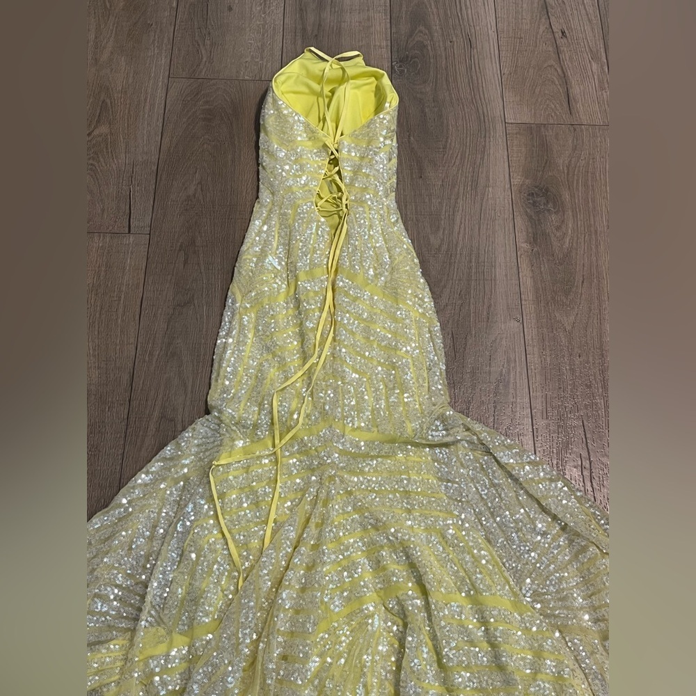 Jovani Size 4 Yellow Sequin Mermaid Gown With Corset Open Back Prom Evening - Picture 8 of 11